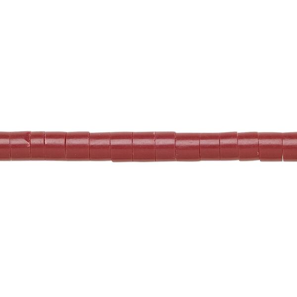 Bead, "coral" (resin) (imitation), red, 4-5mm heishi. Sold per 15-1/2" to 16" strand. image number 0