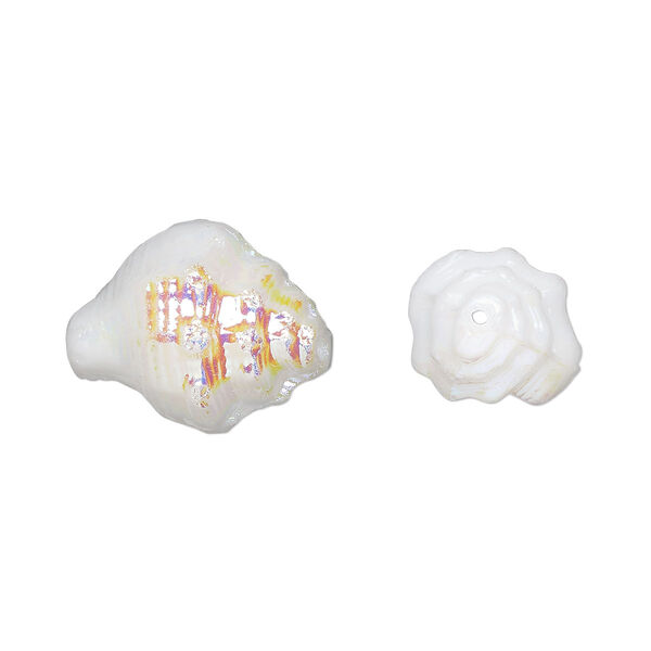 Bead, Preciosa, Czech pressed glass, opaque alabaster AB, 15x12mm nassa shell. Sold per pkg of 10. image number 0