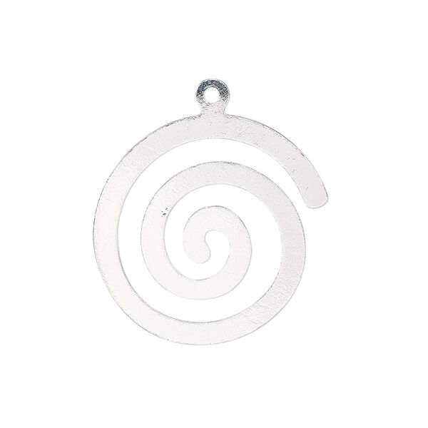 Drop, silver-plated steel, 24mm two-sided swirl. Sold per pkg of 4. image number 0