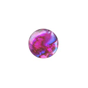 Cabochon, paua shell (coated / dyed), pink, 15mm calibrated round, Mohs hardness 3-1/2. Sold per pkg of 4.