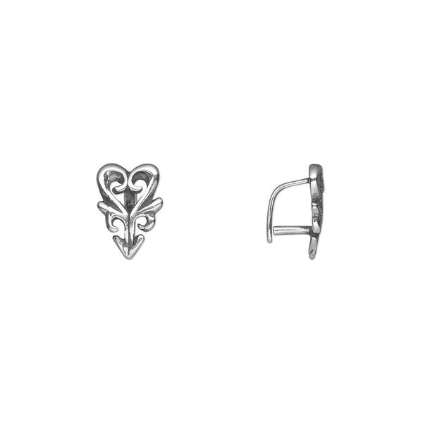 Bail, ice-pick, antiqued sterling silver, 10x7mm single-sided heart and arrow, 4mm grip length. Sold individually. image number 0