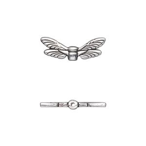 Bead, TierraCast®, antique silver-plated pewter (tin-based alloy), 19.5x7mm double-sided dragonfly wing. Sold per pkg of 20.