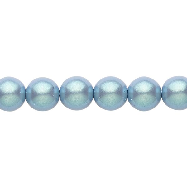 Bead, Czech pearl-coated glass druk, opaque iridescent blue/grey, 8mm round. Sold per 15-1/2" to 16" strand. image number 0
