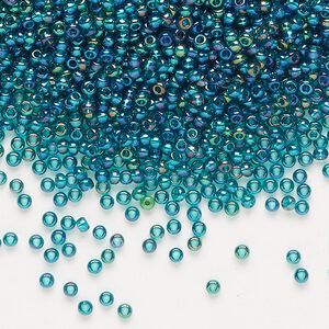 Seed bead, Preciosa Ornela Czech glass, pkg/500g, #11 rocaille, translucent rainbow teal, (51710).
