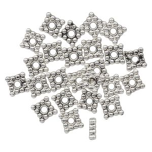 Bead, antiqued "pewter" (zinc-based alloy), 6x2mm beaded square rondelle with dots. Sold per pkg of 24.