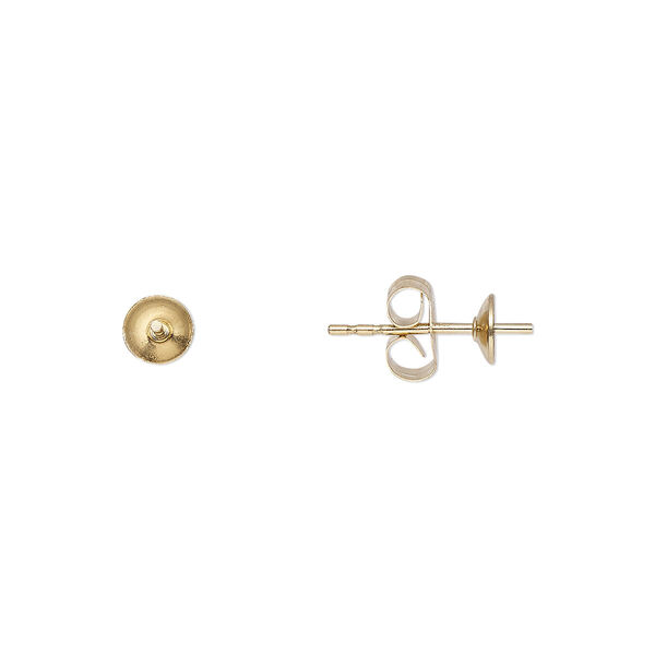 Earstud, 14Kt gold-filled, 4mm cup with peg, fits 4-6mm half-drilled bead. Sold per pair. image number 0