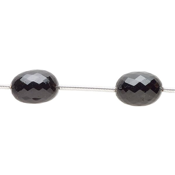 Bead, black tourmaline (natural), 10x7mm-12x9mm hand-cut faceted oval, B grade, Mohs hardness 7 to 7-1/2. Sold per pkg of 7. image number 0