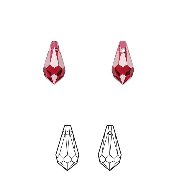 Drop 288pk scarlet, Swarovski® 11x5.5mm pendant teardrop 6000 image number 0