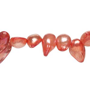 Bead, blister pearl shell (dyed), flamingo, 7x6mm-18x11mm baroque with 0.4-0.6mm hole, Mohs hardness 2-1/2 to 4. Sold per 15-inch strand.