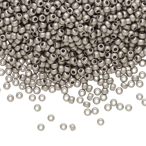 Seed bead, TOHO BEADS®, glass, pkg/7.5g, #11 round, opaque metallic frosted antique silver (TR-11-566). image number 0