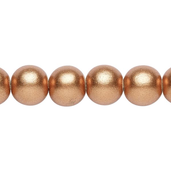 Bead, painted Taiwanese cheesewood (coated), metallic copper, 9-10mm round. Sold per pkg of (2) 15-1/2" to 16" strands. image number 0