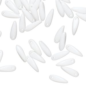 Bead 1pkg50 Czech pressed glass, opaque white, 10x3mm top-drilled dagger.