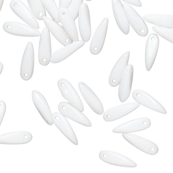 Bead 1pkg50 Czech pressed glass, opaque white, 10x3mm top-drilled dagger. image number 0