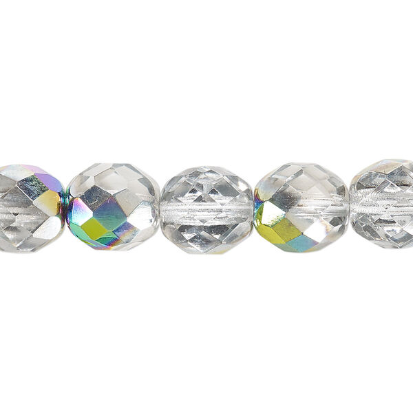 Bead, Czech fire-polished glass, clear vitrail, 10mm faceted round. Sold per 15-1/2" to 16" strand. image number 0