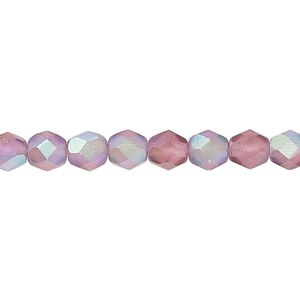 Bead, Czech fire-polished glass, matte purple AB, 6mm faceted round. Sold per 15-1/2" to 16" strand.