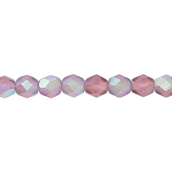 Bead, Czech fire-polished glass, matte purple AB, 6mm faceted round. Sold per 15-1/2" to 16" strand. image number 0