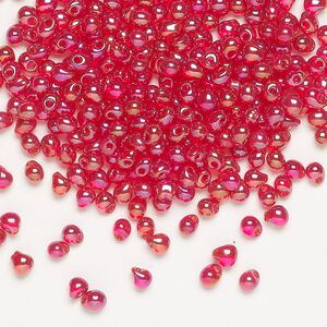 Seed bead, Miyuki, glass, pkg/250g, 3.3x2.8mm mini fringe, translucent rainbow red, (DP-254).