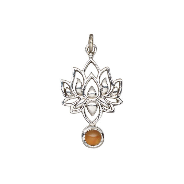 Carnelian / sterling silver 1pkg, lotus drop antiqued 22.5x14.5mm image number 0