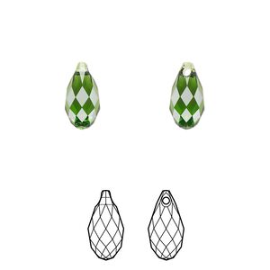 Briolette 24pk fern green, Crystal Passions® 11x5.5mm pendant drop 6010
