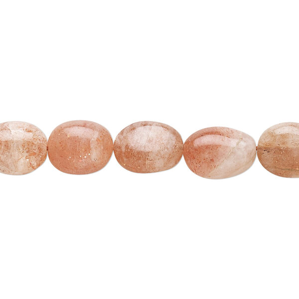 Bead, sunstone (natural), 10x7mm-12x8mm hand-cut puffed oval with 0.4-1.4mm hole, C grade, Mohs hardness 6 to 6-1/2. Sold per 8-inch strand. image number 0