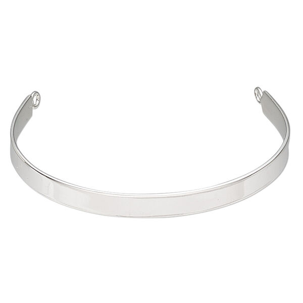 Bracelet component, cuff, sterling silver, 6mm wide curved I.D. plate with 2 loops, 7-1/2 inches. Sold individually. image number 0