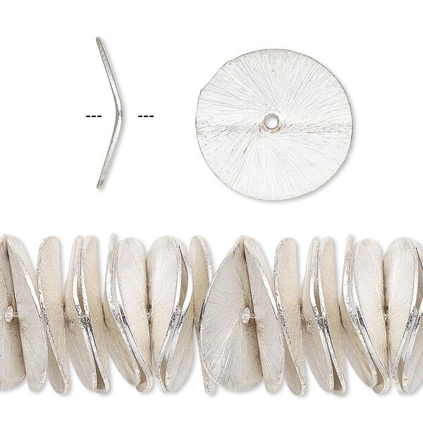 Bead, silver-plated copper, 17x4mm brushed wavy rondelle. Sold per pkg of 10. image number 0