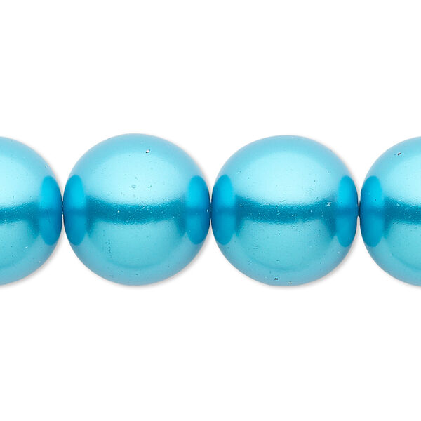 Bead, crystal pearl, turquoise blue, 16mm round. Sold per 15-1/2" to 16" strand, approximately 25 beads. image number 0