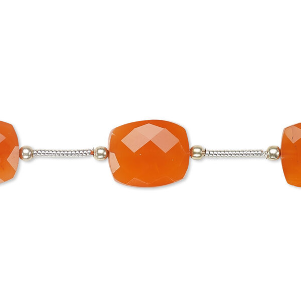 Bead, carnelian (dyed / heated), 12x10mm-14x10mm hand-cut faceted rectangle, B grade, Mohs hardness 6-1/2 to 7. Sold per pkg of 5 beads. image number 0