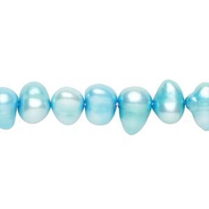 Freshwater pearl 1pkg1, rice, 15 inch teal blue 8x6mm-10x7mm cultured
