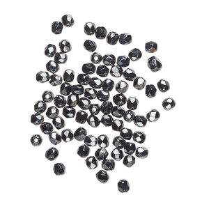 Bead, Czech fire-polished glass 1pkg80, opaque hematite, 2.4-2.6mm faceted round.