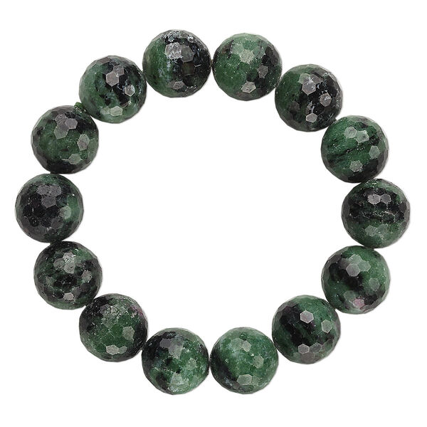 Ruby in zoisite 1pkg1, faceted round stretch bracelet natural 7 inch 15-16mm image number 0