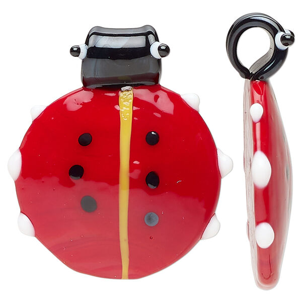 Focal, lampworked glass, multicolored, 36x34mm-37x35mm ladybug. Sold individually. image number 0