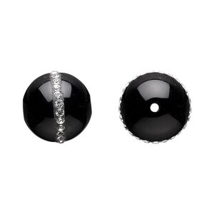 Black onyx / crystal 1pkg1, round chaton bead 14mm / 2mm