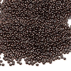 Seed bead, Miyuki, glass, pkg/35g, #15 rocaille, opaque metallic bronze (RR-457B).