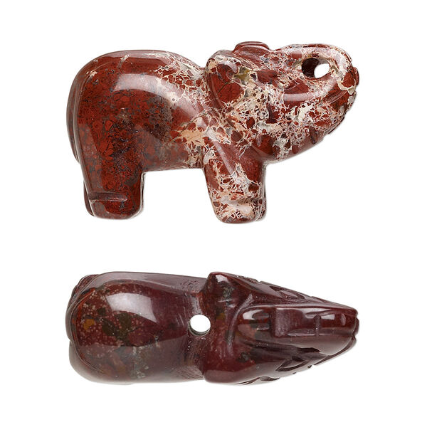 Bead, brecciated jasper (natural), 30x19mm hand-carved elephant, B grade, Mohs hardness 6-1/2 to 7. Sold per pkg of 2. image number 0