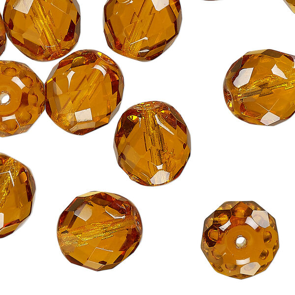 Czech fire-polished glass 1pkg30, faceted round bead transparent honey 12mm image number 0