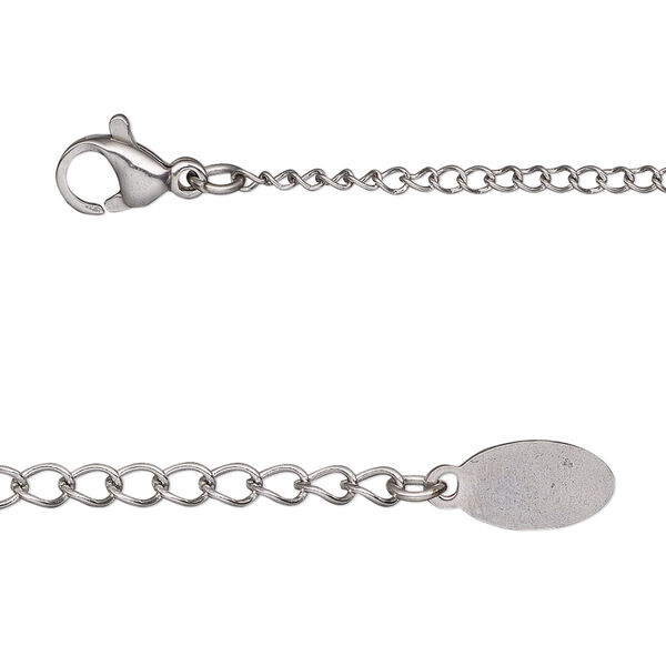 Chain, stainless steel, 1.9mm curb, 24 inches with 2-inch extender chain and lobster claw clasp. Sold individually. image number 0