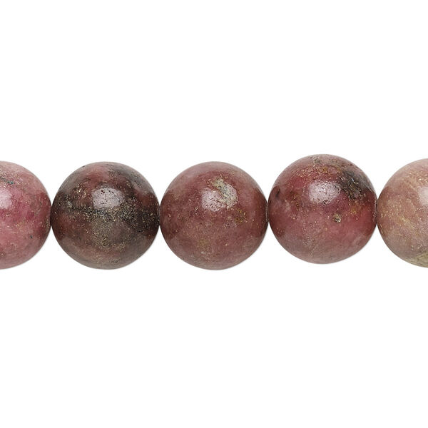 Bead, rhodonite (natural), 12mm round, D grade, Mohs hardness 5-1/2 to 6-1/2. Sold per 15" to 16" strand. image number 0