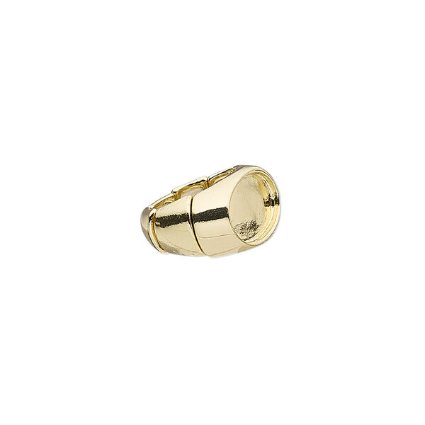 Ring, stretch, gold-finished "pewter" (zinc-based alloy), 16mm wide with 18x13mm non-calibrated oval setting, size 8. Sold individually. image number 0