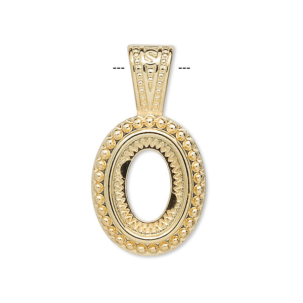 Pendant, gold-plated "pewter" (zinc-based alloy), 30.5x16.5mm oval with rope design and 14x10mm oval setting. Sold per pkg of 4. image number 0