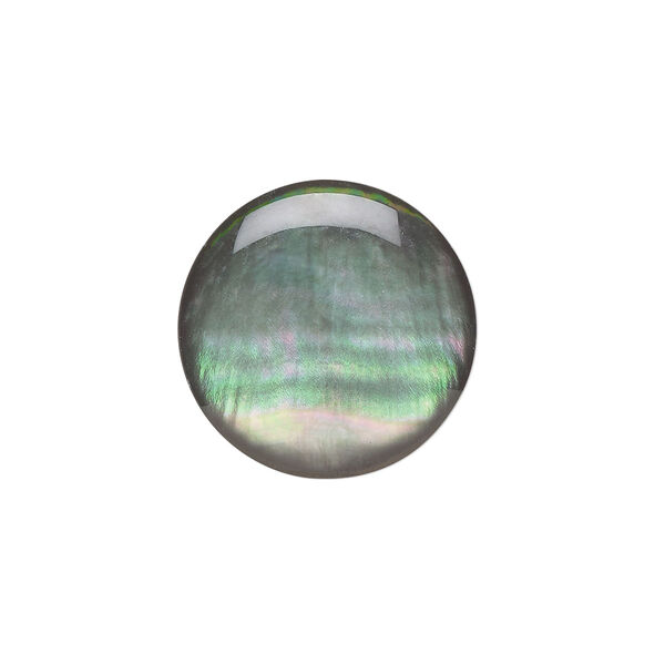 Cabochon, black lip shell (coated), 20mm calibrated round, Mohs hardness 3-1/2. Sold per pkg of 2. image number 0