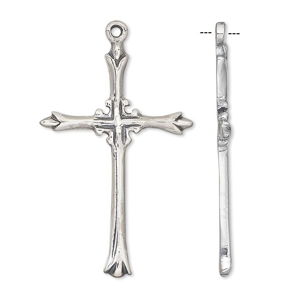 Focal, antiqued sterling silver, 37x23mm cross. Sold individually. image number 0