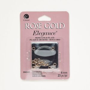 Jump ring, rose gold-plated copper, 4mm round, 2.4mm inside diameter, 22 gauge. Sold per pkg of 25.