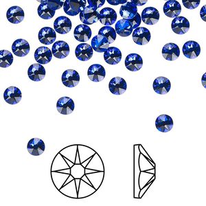 Flat back 144pk majestic blue foil back, Crystal Passions® 3.8-4mm rose round SS16 2088