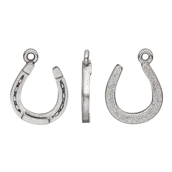 Charm, pewter (tin-based alloy), pkg/1, antiqued, 16.5x15mm horseshoe. image number 0