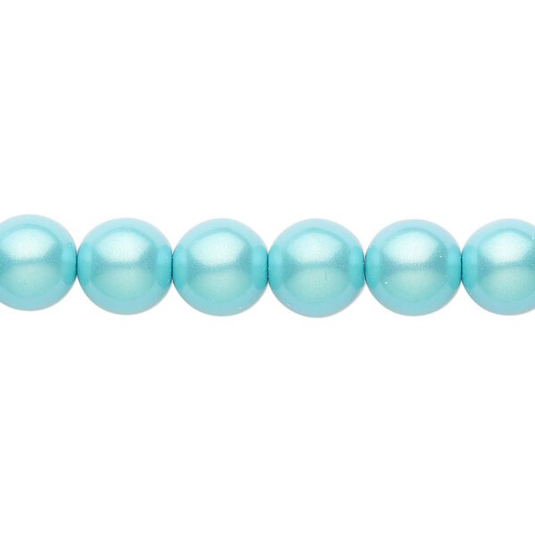 Bead, Czech pearl-coated glass druk, opaque iridescent turquoise green, 8mm round. Sold per 15-1/2" to 16" strand. image number 0