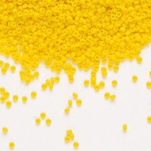Seed bead, Miyuki, glass, pkg/250g, #15 rocaille, opaque canary, (RR-404D).