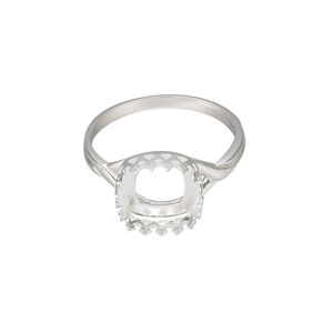 Ring, Almost Instant Jewelry®, sterling silver, 11mm square with 10mm cushion bezel setting, size 9. Sold individually.
