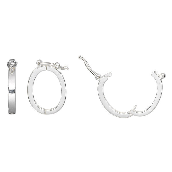 Clasp, JBB Findings, twister style with safety, sterling silver, 19.5x14mm hinged oval. Sold individually. image number 0