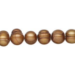 Freshwater pearl 1pkg1, semi-round, 14 inch dark golden copper 7-10mm cultured